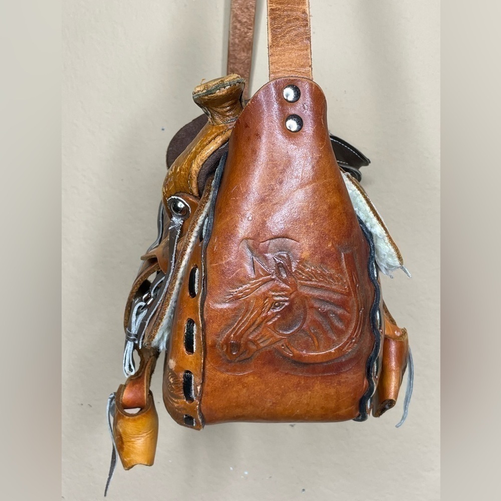 Brown Leather Stamped Novelty Western Cowgirl Cowboy Saddle Purse‌‌‌‌‌‌‌‌‌‌‌‌‌ - Picture 4 of 13